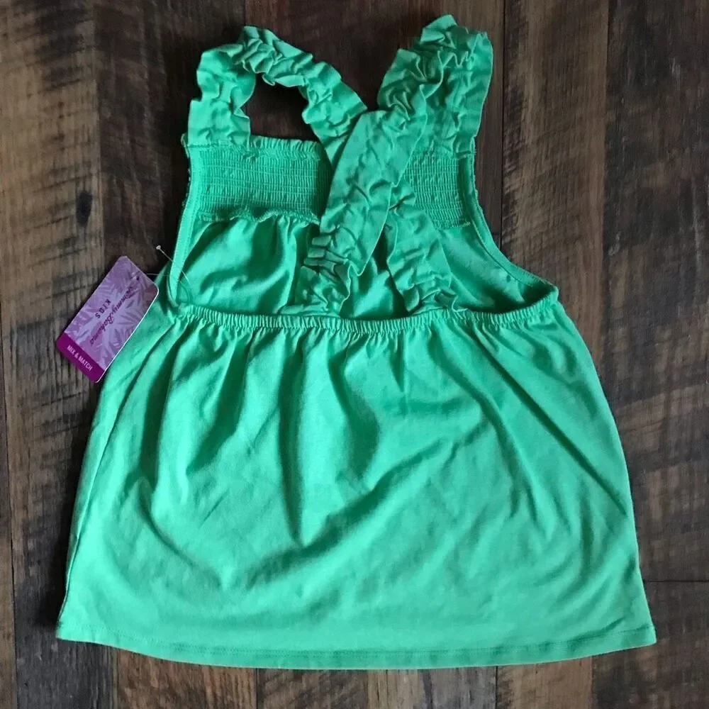 Tommy Bahama Girls smocked ruffle tops green New with tags cotton blend